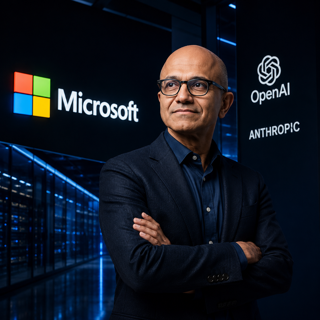 Editorial artwork for the lead story about Microsoft competing with OpenAI and Anthropic